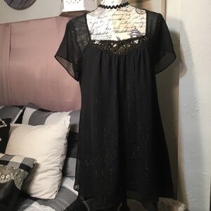 Nicole by Nicole Miller striped sparkle beaded neckline blouse